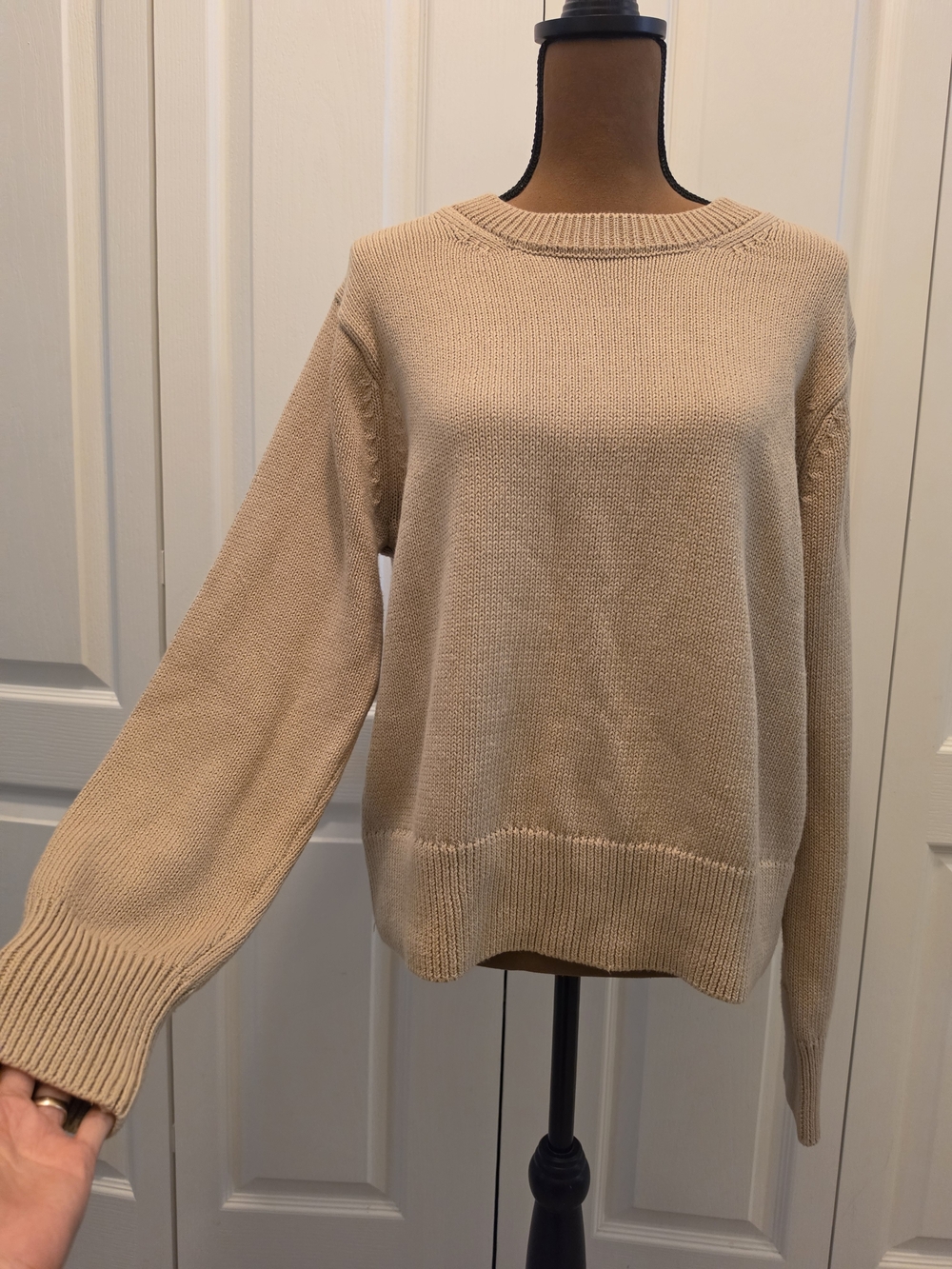 GAP 100% Cotton Shaker Stitch Crewneck Sweater Camel Tan Cozy Chunky Knit L